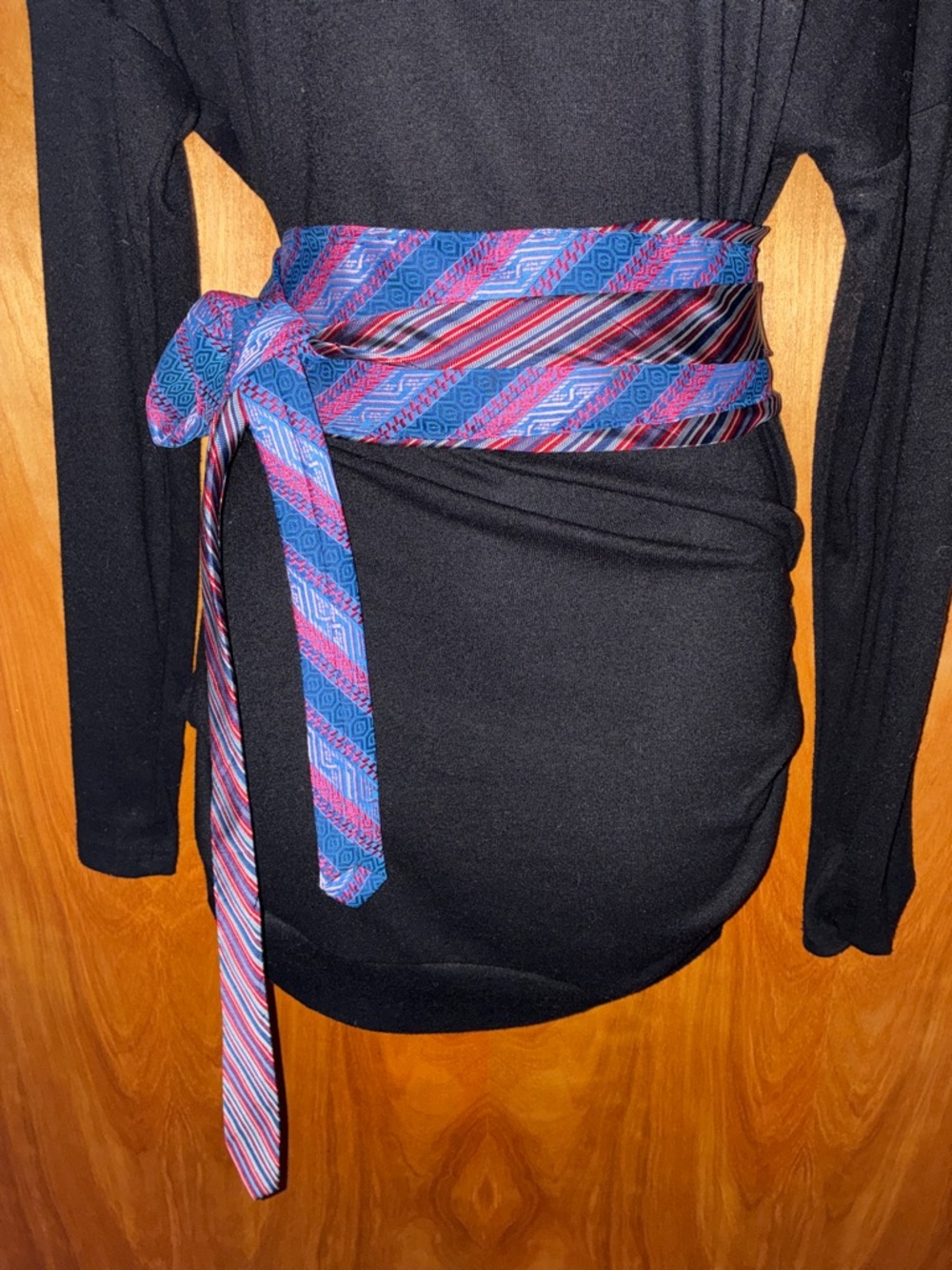Handmade Blue, Red, White, Purple & Pink Striped Silk Tie Belt One Size
